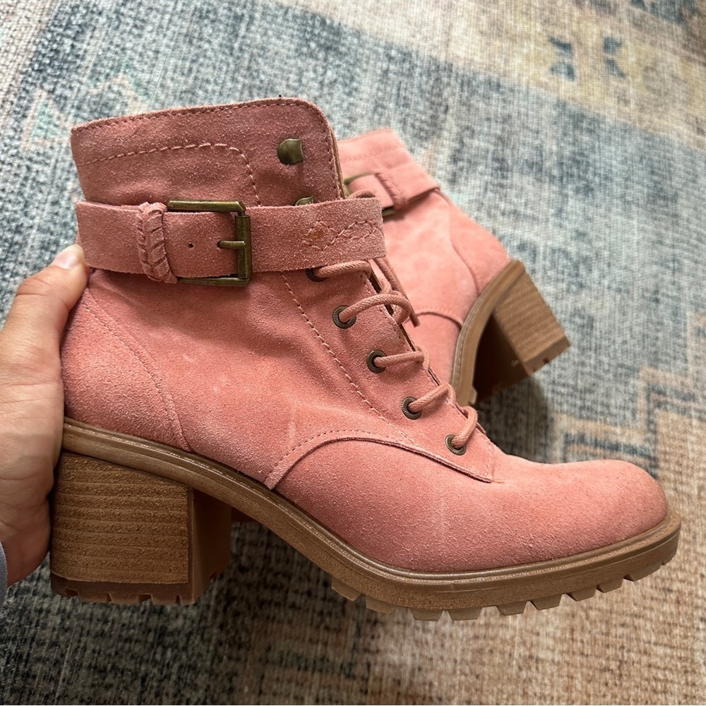 Zodiac Pink Suede Heeled Combat Boots sz 9 - Picture 4 of 5